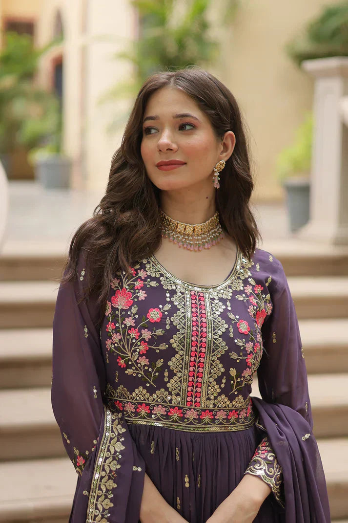 WEDDING SPECIAL FAUX GEORGETTE EMBROIDERED SHARARA WITH DUPATTAPFAB1126)(02)