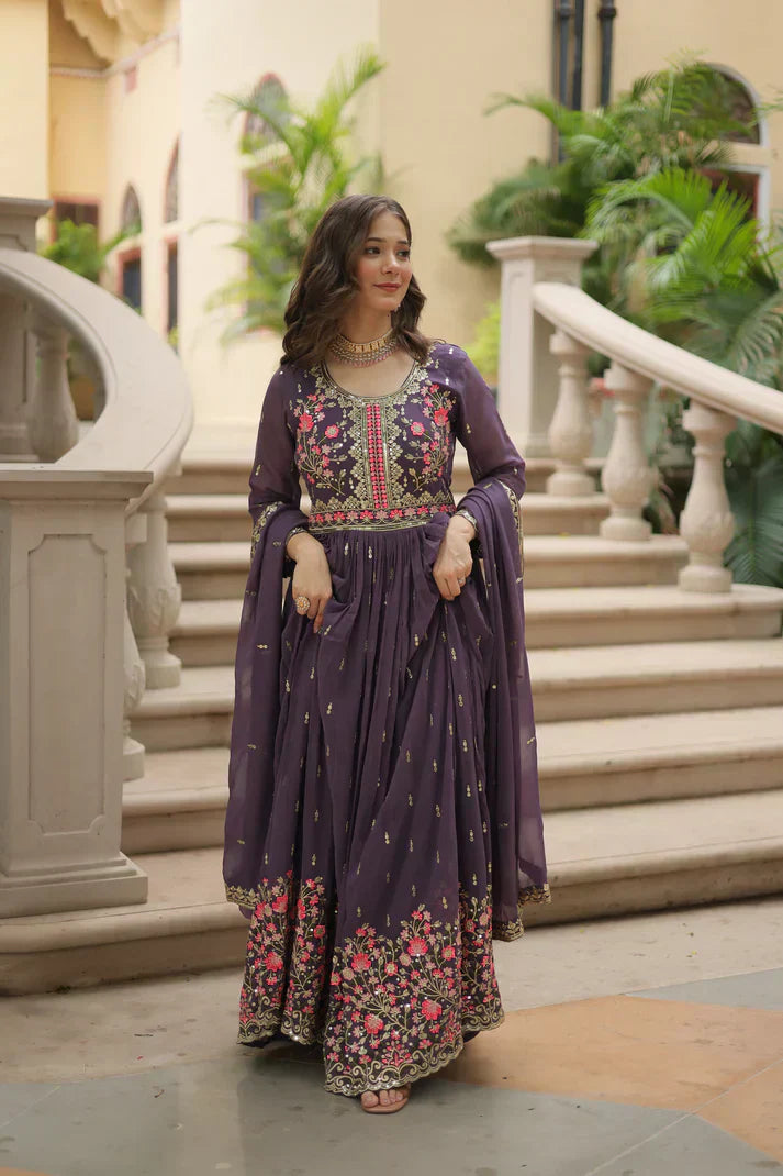 WEDDING SPECIAL FAUX GEORGETTE EMBROIDERED SHARARA WITH DUPATTAPFAB1126)(02)