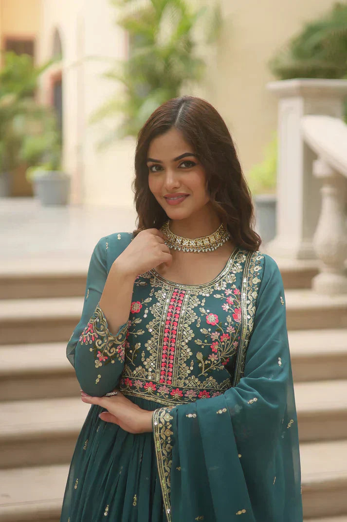 WEDDING SPECIAL FAUX GEORGETTE EMBROIDERED SHARARA WITH DUPATTAPFAB1126)