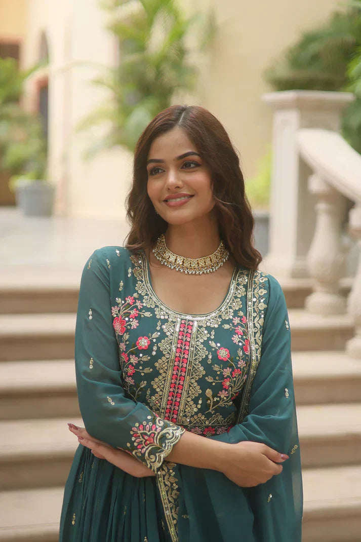 WEDDING SPECIAL FAUX GEORGETTE EMBROIDERED SHARARA WITH DUPATTAPFAB1126)