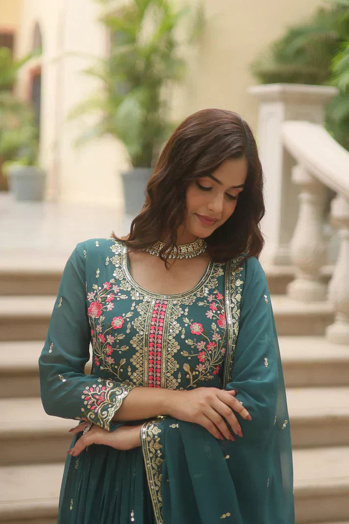 WEDDING SPECIAL FAUX GEORGETTE EMBROIDERED SHARARA WITH DUPATTAPFAB1126)