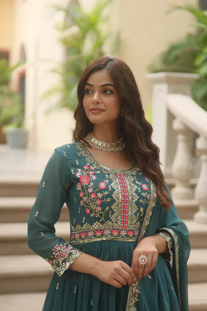 WEDDING SPECIAL FAUX GEORGETTE EMBROIDERED SHARARA WITH DUPATTAPFAB1126)