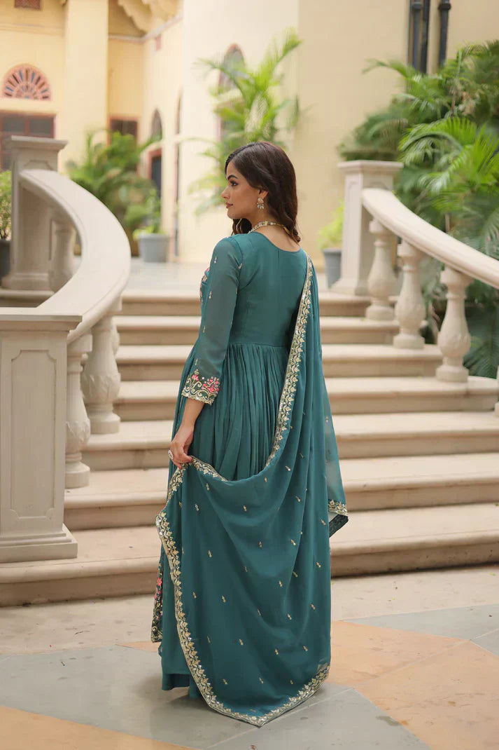 WEDDING SPECIAL FAUX GEORGETTE EMBROIDERED SHARARA WITH DUPATTAPFAB1126)