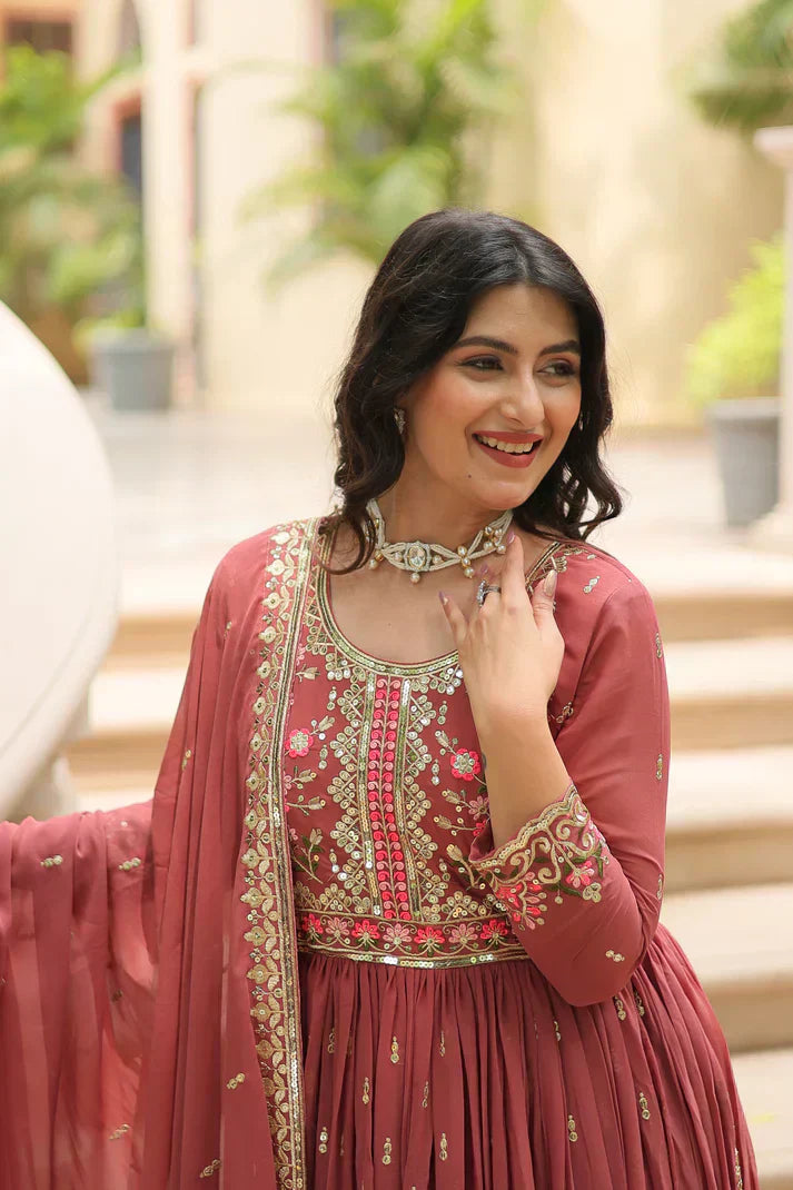 WEDDING SPECIAL FAUX GEORGETTE EMBROIDERED SHARARA WITH DUPATTAPFAB1126)(01)