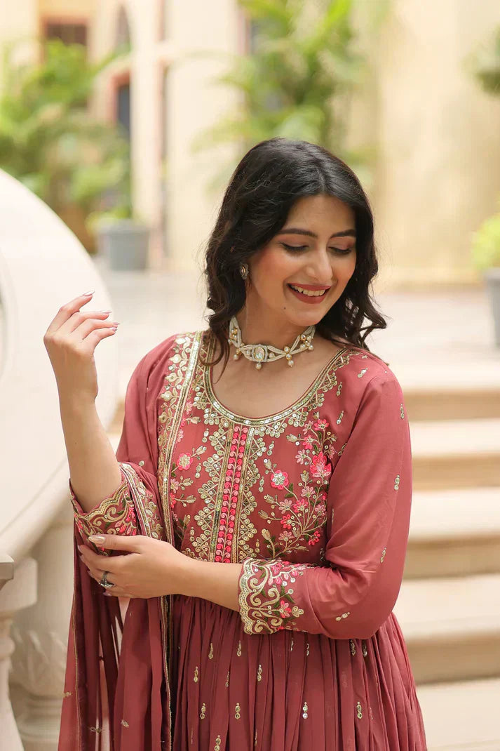 WEDDING SPECIAL FAUX GEORGETTE EMBROIDERED SHARARA WITH DUPATTAPFAB1126)(01)