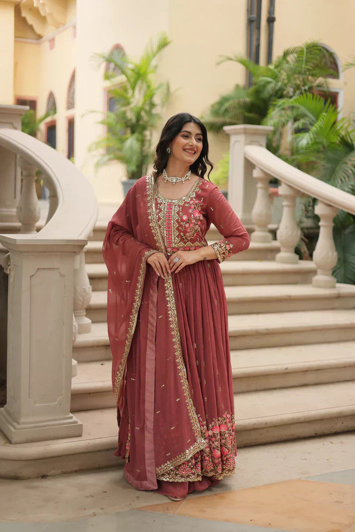 WEDDING SPECIAL FAUX GEORGETTE EMBROIDERED SHARARA WITH DUPATTAPFAB1126)(01)