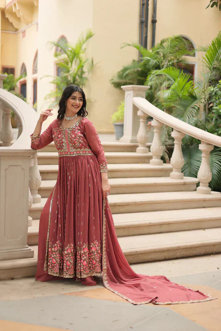 WEDDING SPECIAL FAUX GEORGETTE EMBROIDERED SHARARA WITH DUPATTAPFAB1126)(01)