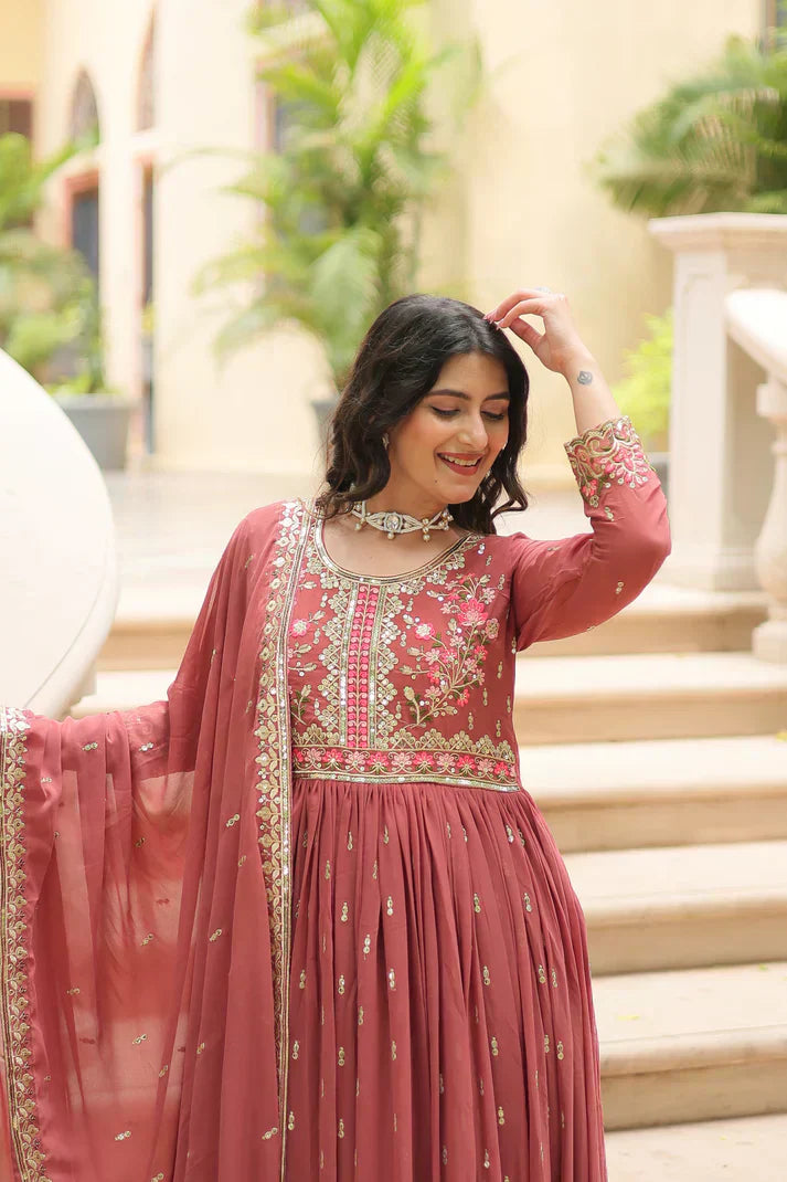 WEDDING SPECIAL FAUX GEORGETTE EMBROIDERED SHARARA WITH DUPATTAPFAB1126)(01)