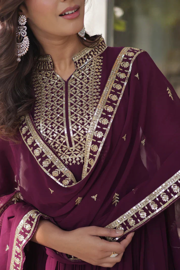 WEDDING SPECIAL BLOOMING GEORGETTE SEQUINS EMBROIDERED GOWN WITH DUPATTAPFAB151) (01)