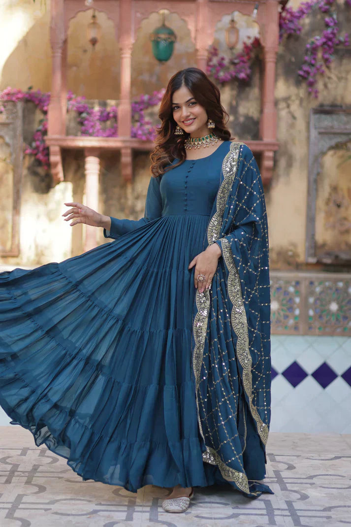 WEDDING SPECOAL STAR GEORGETTE GOWN WITH DUPATTAPFAB154) (02)