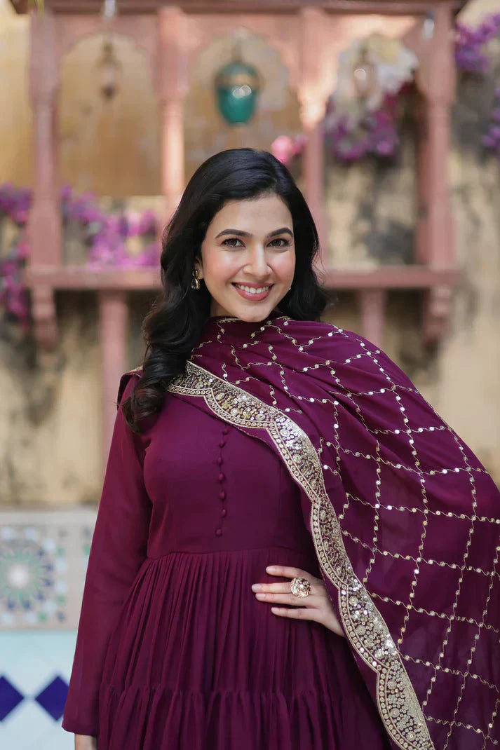 WEDDING SPECOAL STAR GEORGETTE GOWN WITH DUPATTAPFAB154) (03)