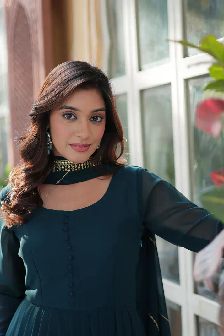 WEDDING SPECIAL FAUX BLOOMING GEORGETTE SEQUINS EMBROIDERD GOWN WITH DUPATTAPFAB157) (02)