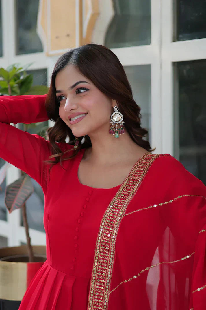 WEDDING SPECIAL FAUX BLOOMING GEORGETTE SEQUINS EMBROIDERD GOWN WITH DUPATTAPFAB157) (01)