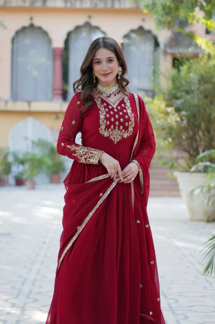 WEDDING SPECIAL BLOOMING GEORGETTE RICH SEQUANCE EMBROIDERED GOWN WITH DUPATTAPFAB1