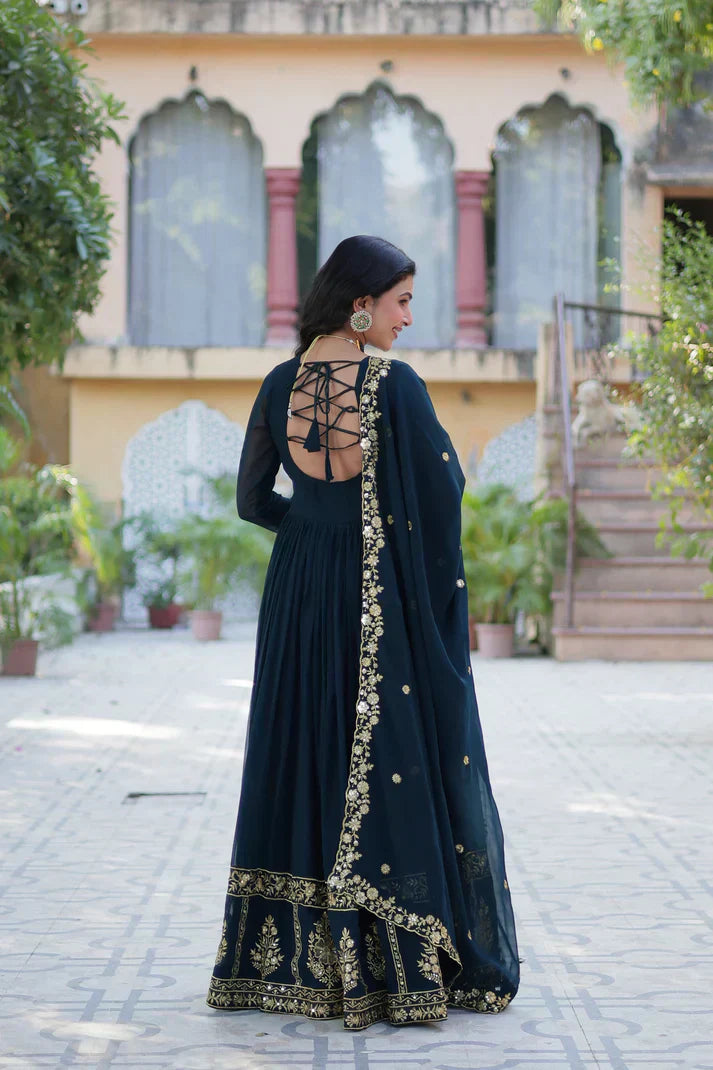 WEDDING SPECIAL FAUX BLOOMING GEORGETTE EMBROIDERED GOWN WITH DUPATTAPFAB159)