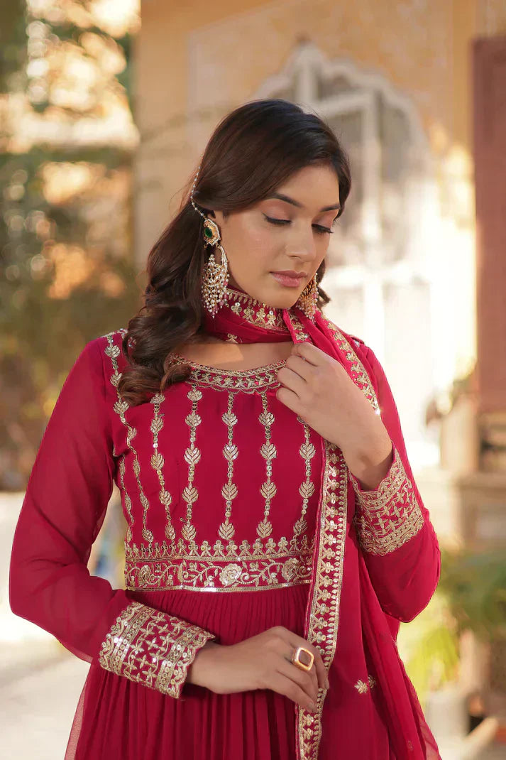 WEDDING SPECIAL GEORGETTE SEQUENCE EMBROIDERED GOWN WITH DUPATTA PFAB1107) (01)