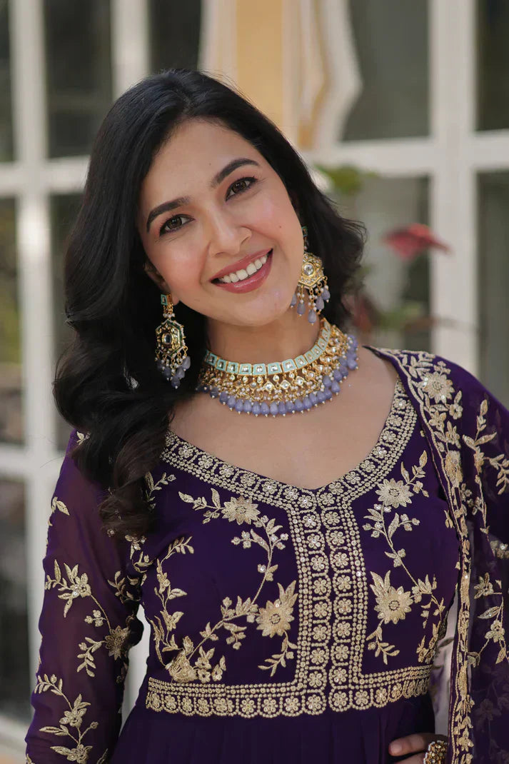 FAUX BLOOMING WITH SEQUANCE EMBROIDERED GOWN WITH DUPATTAPFAB186) (01)