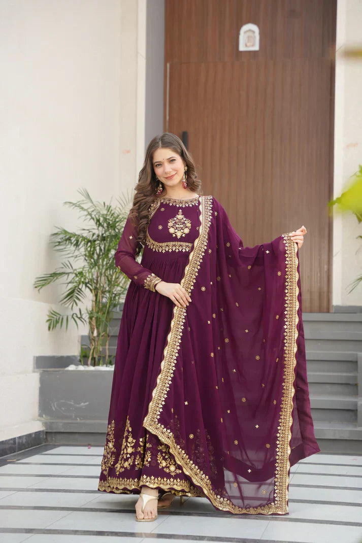 FAUX GEORGETTE SEQUANCE EMBROIDERED GOWN WITH DUPATTAPFAB191)