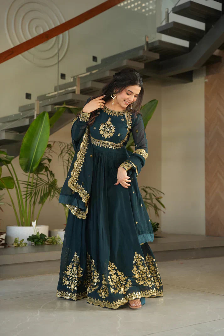 FAUX GEORGETTE SEQUANCE EMBROIDERED GOWN WITH DUPATTAPFAB191) (01)