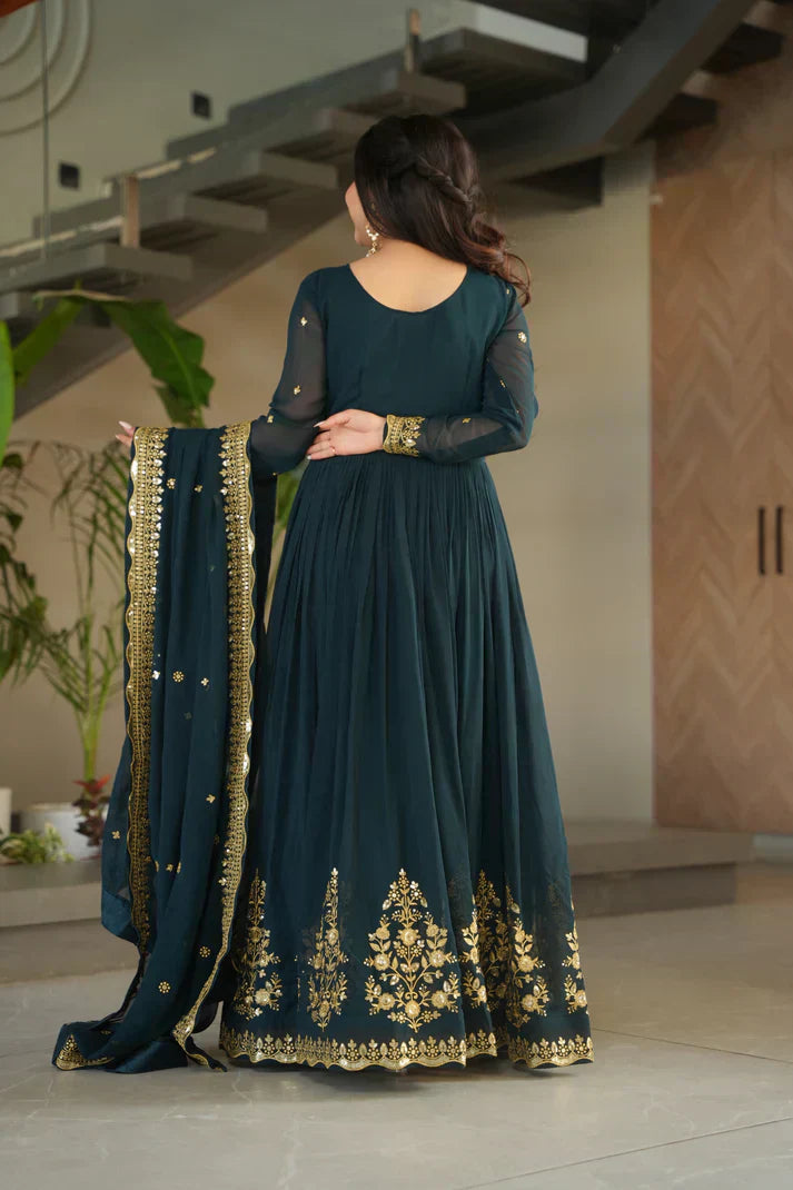 FAUX GEORGETTE SEQUANCE EMBROIDERED GOWN WITH DUPATTAPFAB191) (01)