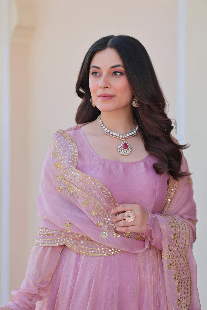 FENDY CHIFFON 12 KALI GOWN WITH EMBROIDERED DUPATTA PFAB169)