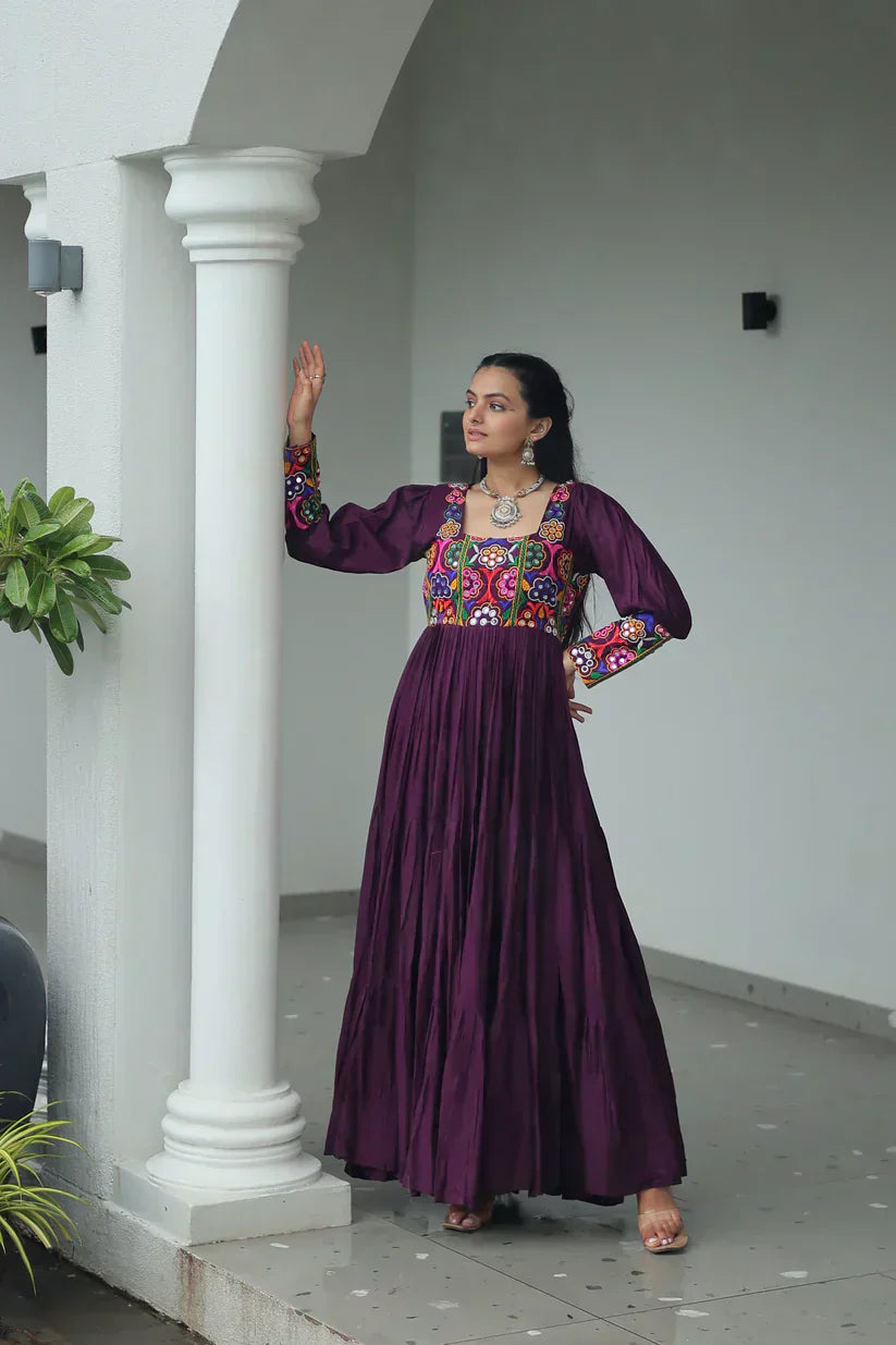 NAVRATRI SPECIAL GAMTHI KUTCHI WORK RAYON GOWN PFAB1182) 01