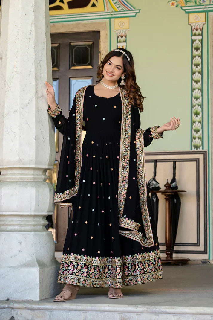 PRIMIUM  FAUX GEORGETTE SEQUANCE EMBROIDERED GOWN WITH DUPATTAPFAB106))