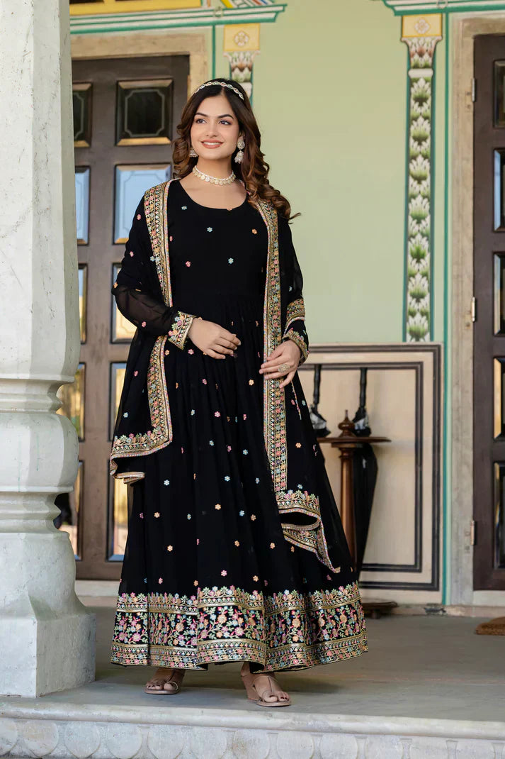 PRIMIUM  FAUX GEORGETTE SEQUANCE EMBROIDERED GOWN WITH DUPATTAPFAB106))