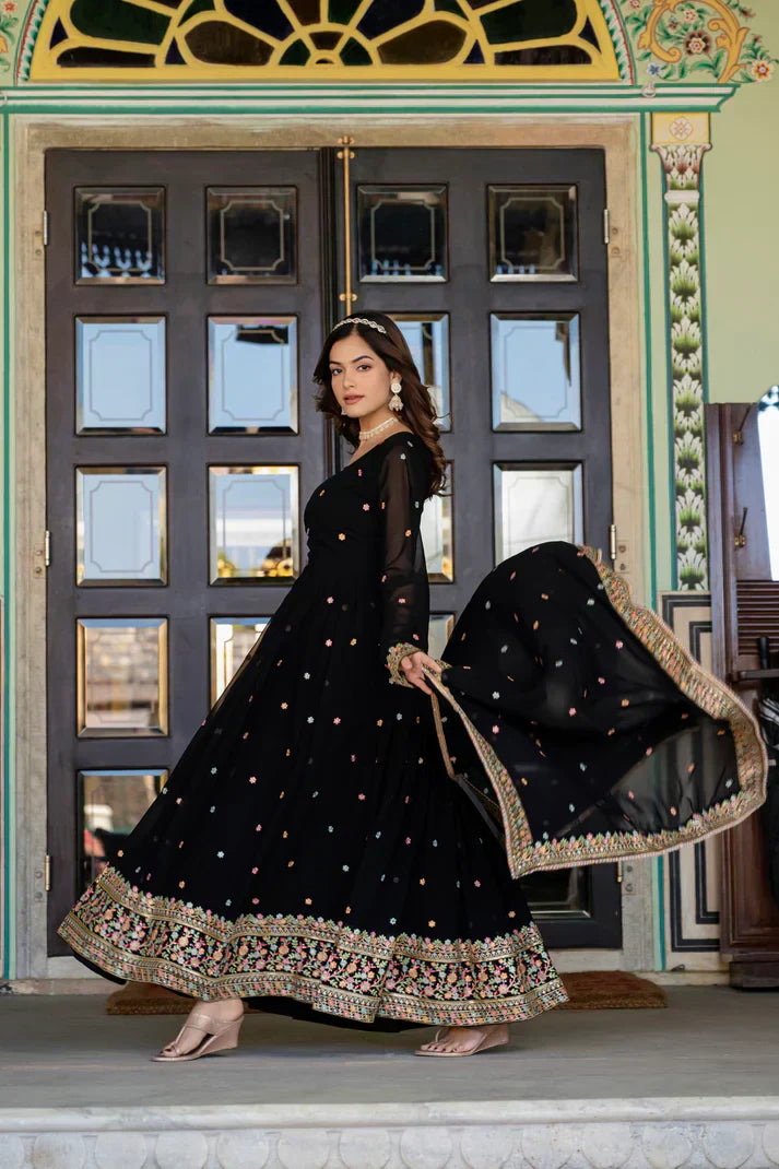 PRIMIUM  FAUX GEORGETTE SEQUANCE EMBROIDERED GOWN WITH DUPATTAPFAB106))