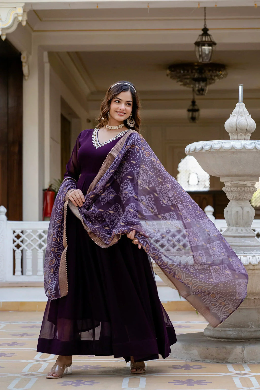 PEARL HANDWORK GOWN WITH PRINTED JEQUARD BORDER DUPATTAPFAB104)