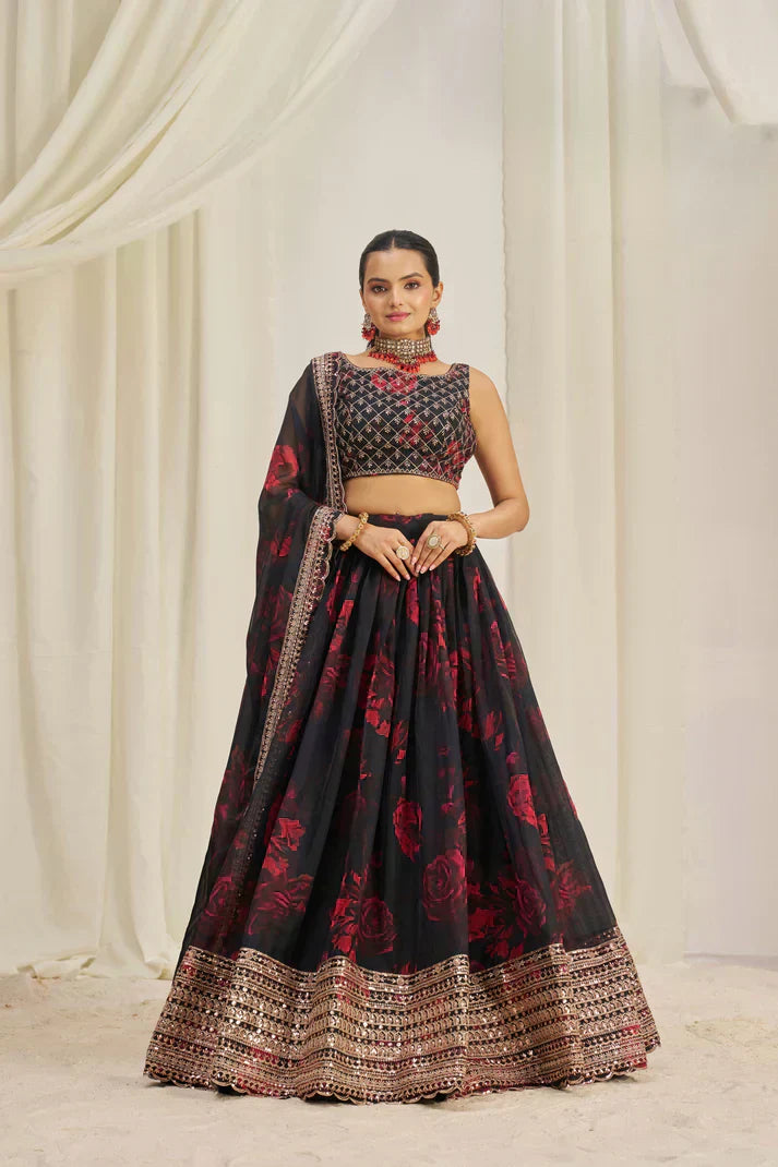 ORGANZA EMBROIDERED LEHENGA CHOLI WITH DUPATTAPFAB184)