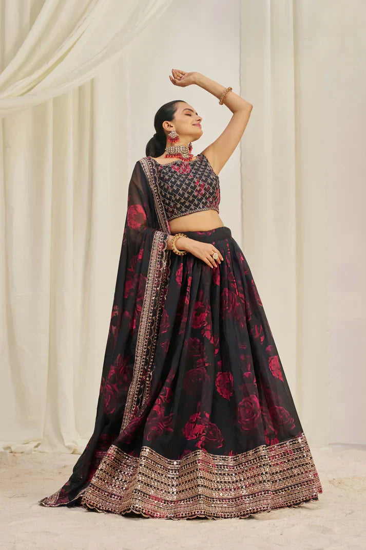ORGANZA EMBROIDERED LEHENGA CHOLI WITH DUPATTAPFAB184)