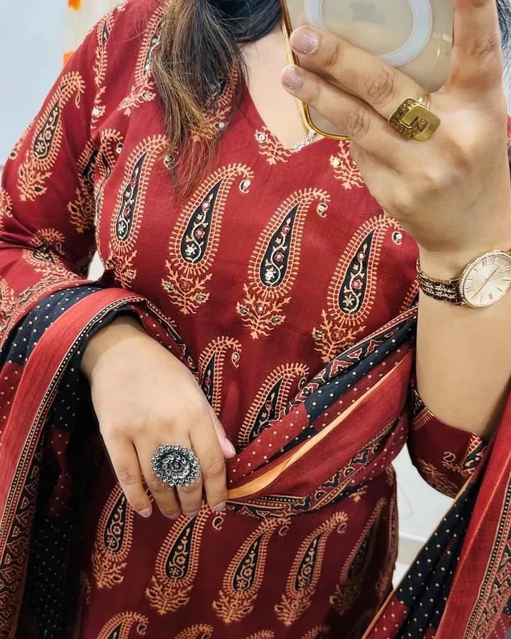 🌹🌹Pure fine Cotton fabric  Kurti with Pant with cotton 100-100 Dupatta🌹🌹(PFAB138)