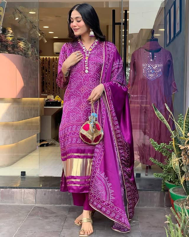 Beautiful Heavy quality Chinon Silk Fabric designer festive wear kurti pant and duppta (PFAB115)