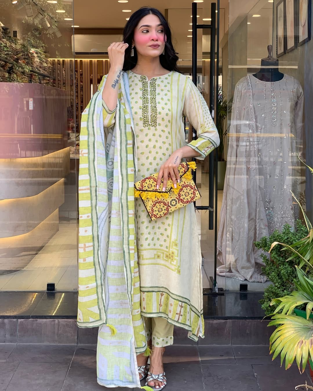 Chanderi-Silk Embroidered  Printed (PFAB1460)