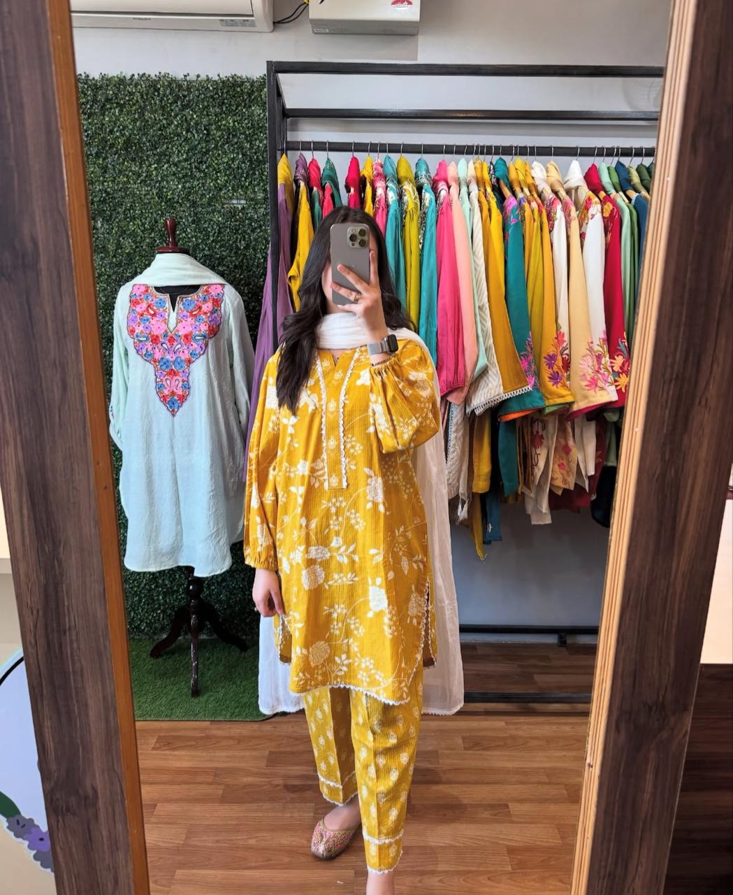 frock style kurti with pattern pant (PFAB1476)