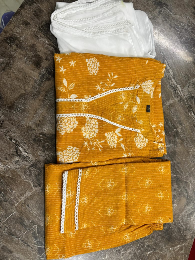 frock style kurti with pattern pant (PFAB1476)