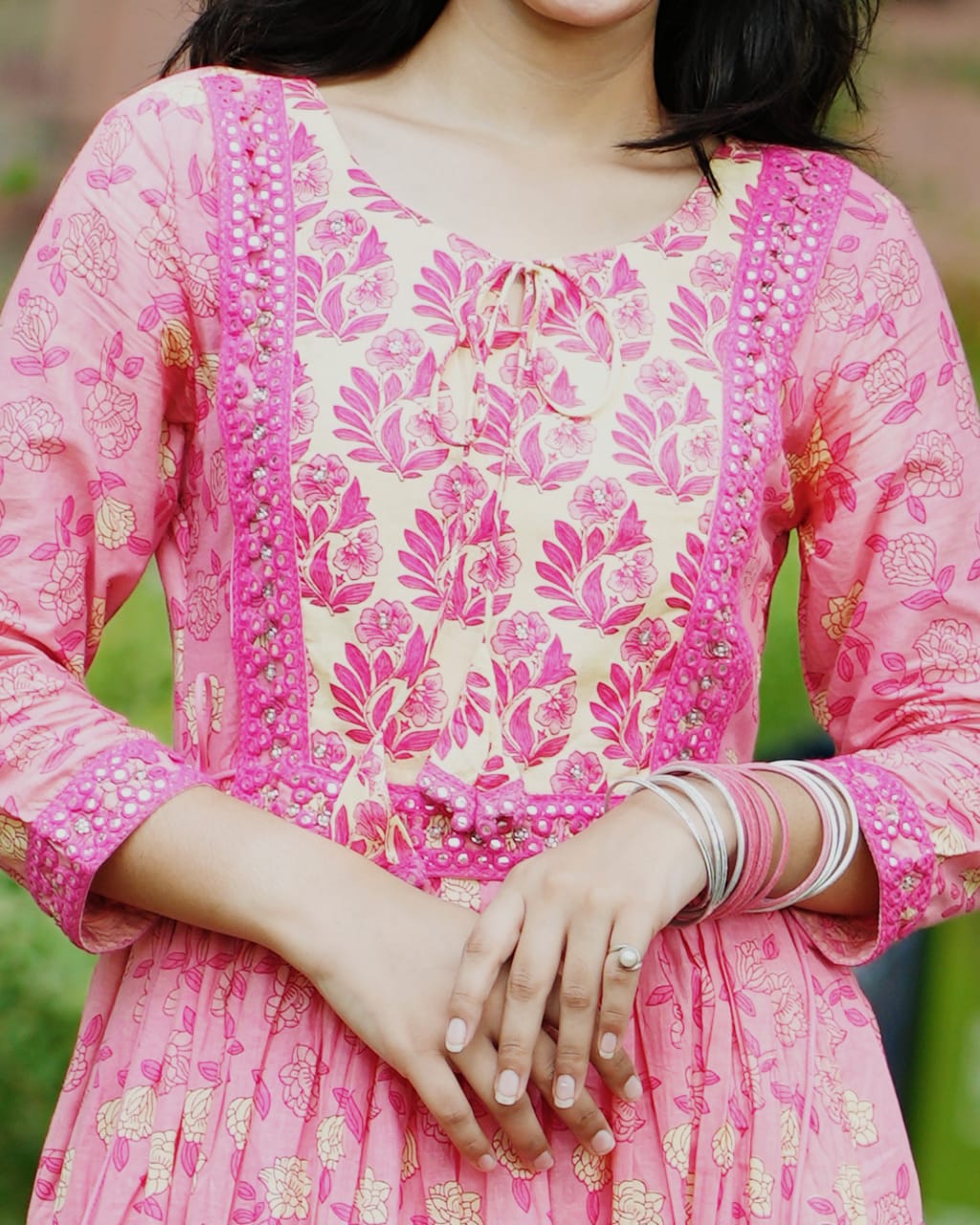 Beautiful Heavy quality cotton Fabric designer festive wear frock style kurti with pattern pant with mirror work(PFAB1465)