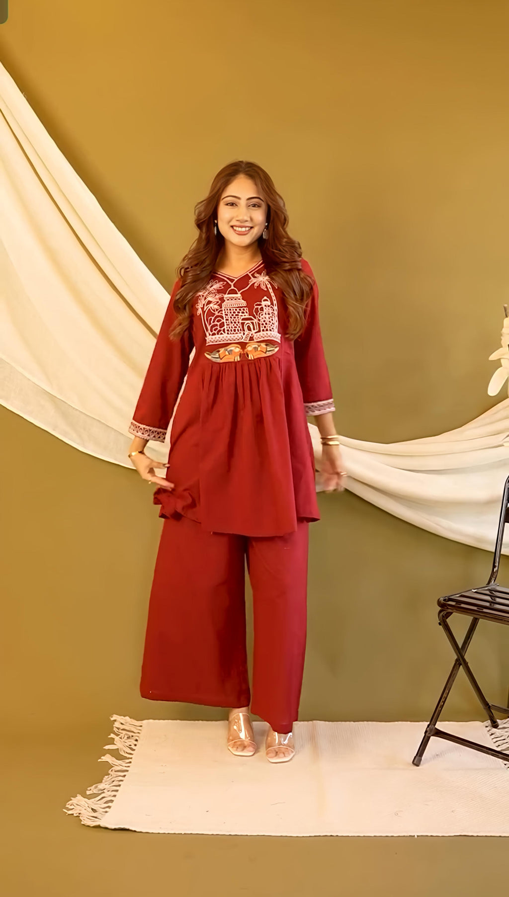 Beautiful Cotton slub Kurti with Pant set(PFAB1138)
