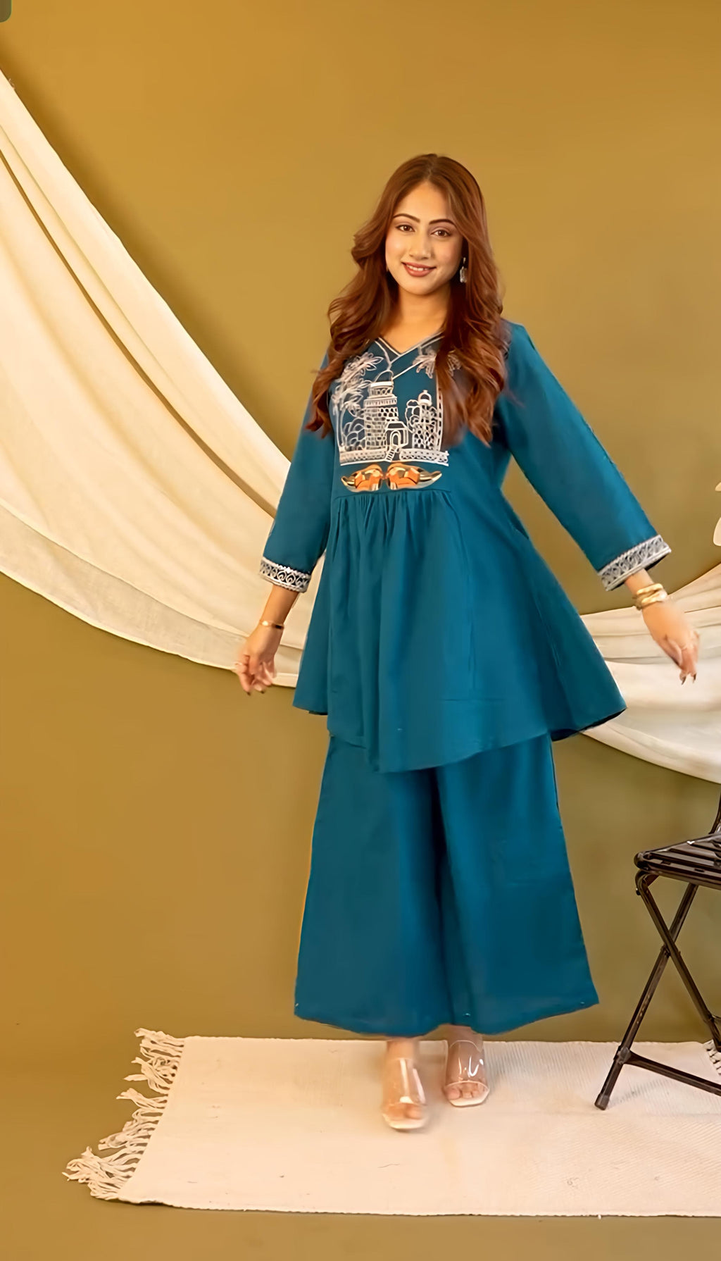 Beautiful Cotton slub Kurti with Pant set(PFAB1140)