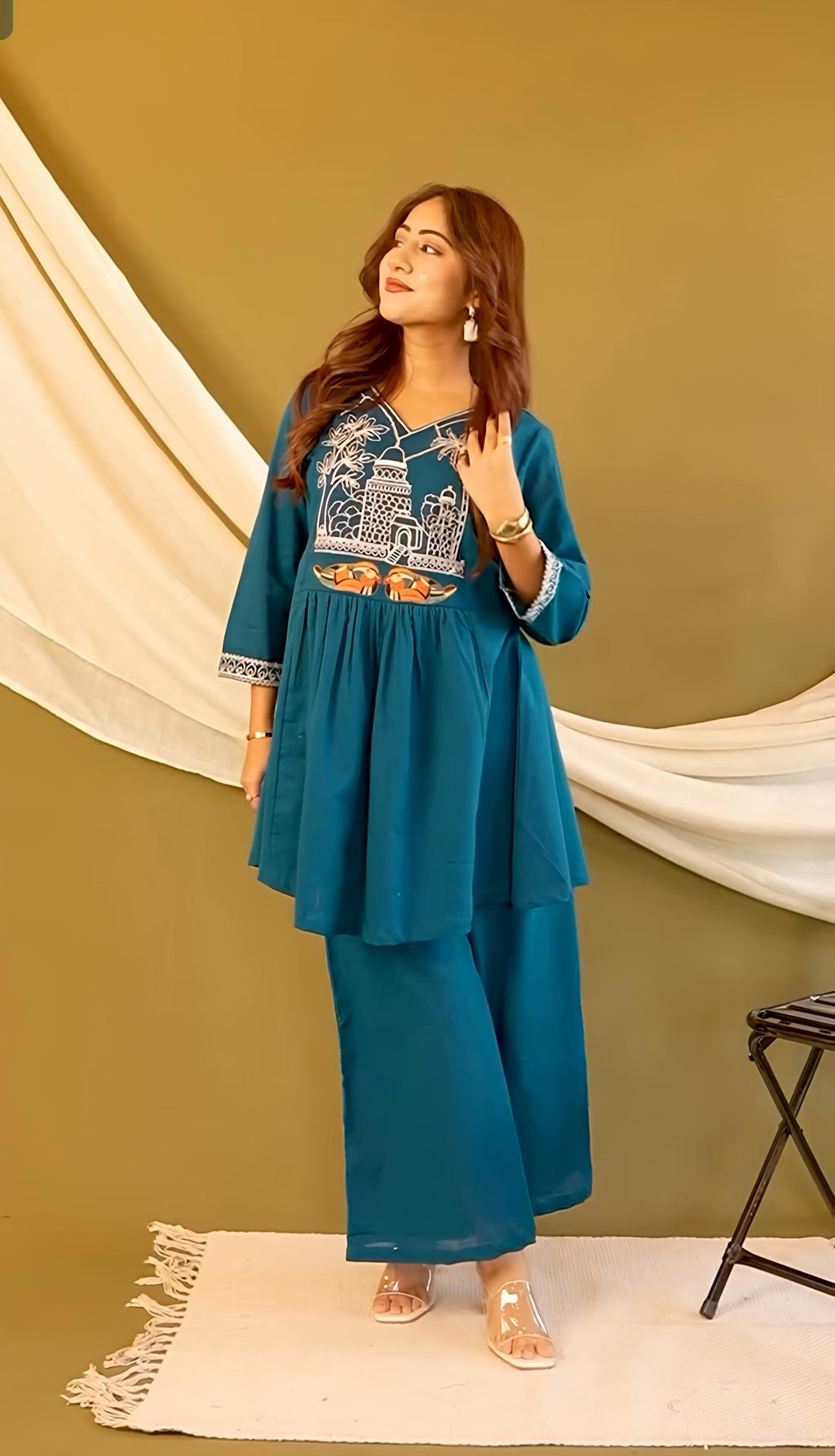 Beautiful Cotton slub Kurti with Pant set(PFAB1140)
