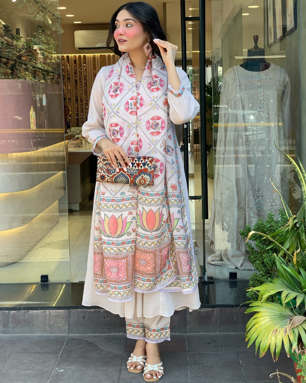 Premium Mul Chanderi 3 Pcs Gown Set (PFAB1484)