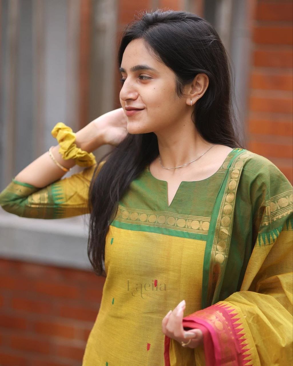 Crafted from pure Kanchi cotton, this elegant yellow ensemble is designed with love and rooted in South Indian cultural artistry. (RRRD11)