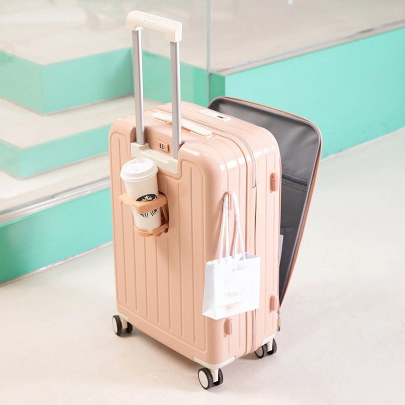 Front Open Luggage Suitcase with Cup Holder and USB Port. - salesmania