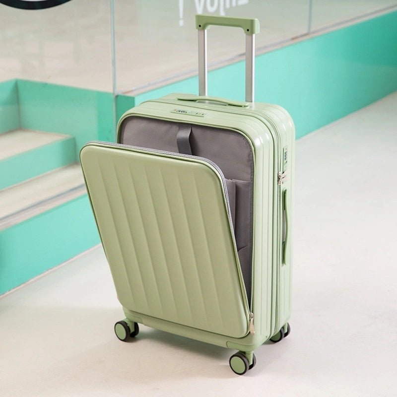 Front Open Luggage Suitcase with Cup Holder and USB Port. - salesmania